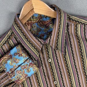 Robert Graham Shirt Mens XL Pink Brown Colorful Rave Trippy Disco Flip Cuff